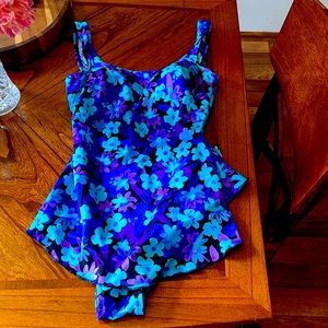 Maxine of Hollywood floral blue and purple one piece size 12